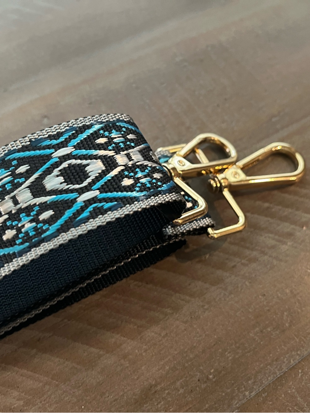 Adjustable Woven Bag Strap in Black & Teal